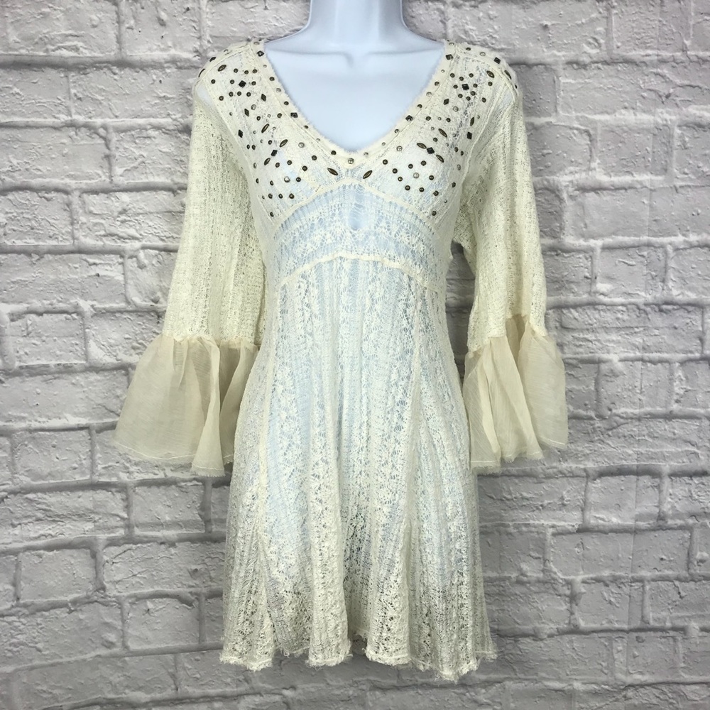🌸NWOT Free People Cream Studded Crochet Dress